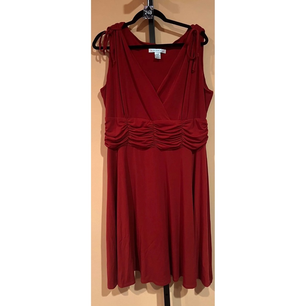 AA Studio Red Sleeveless Ruched Empire Waist V-Neck Cocktail Dress 20W